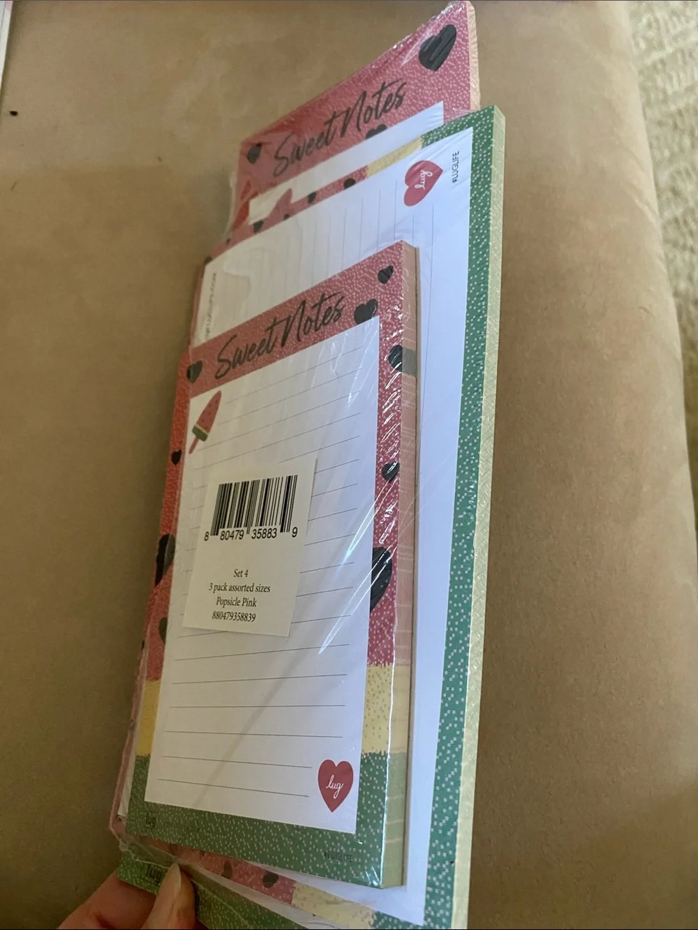 lug Sweet Notes Notepad Set of 3. NWT Popsicles Pink